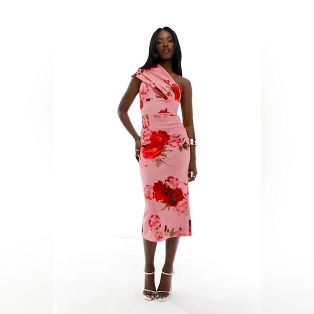 True Violet One Shoulder Midi Dress In Soft Floral